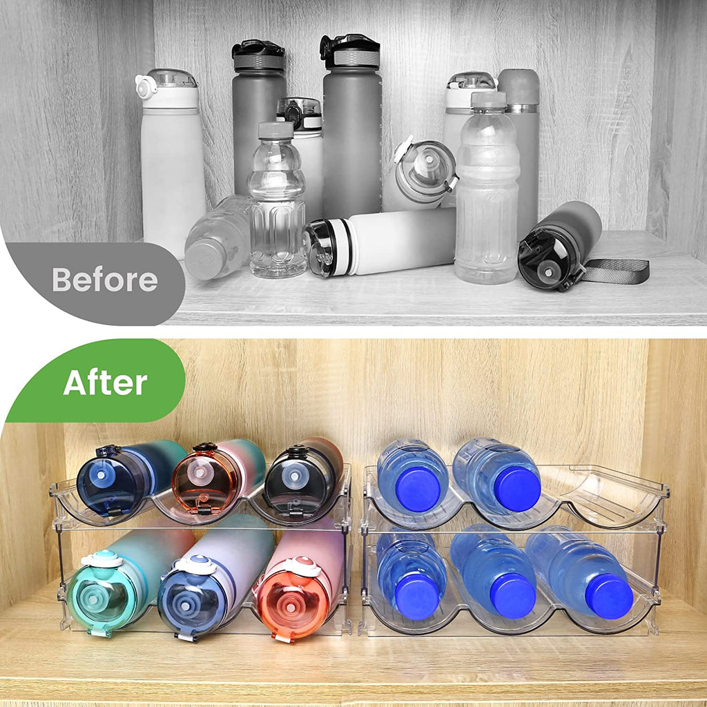 Water Bottle Storage Solution for Cabinets - Set of 2 Stackable Organizers