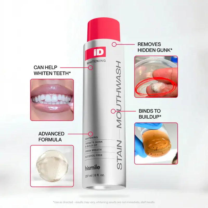 Hismile ID Whitening Mouthwash with Essential Oils for Enhanced Freshness and Teeth Whitening, 237ml