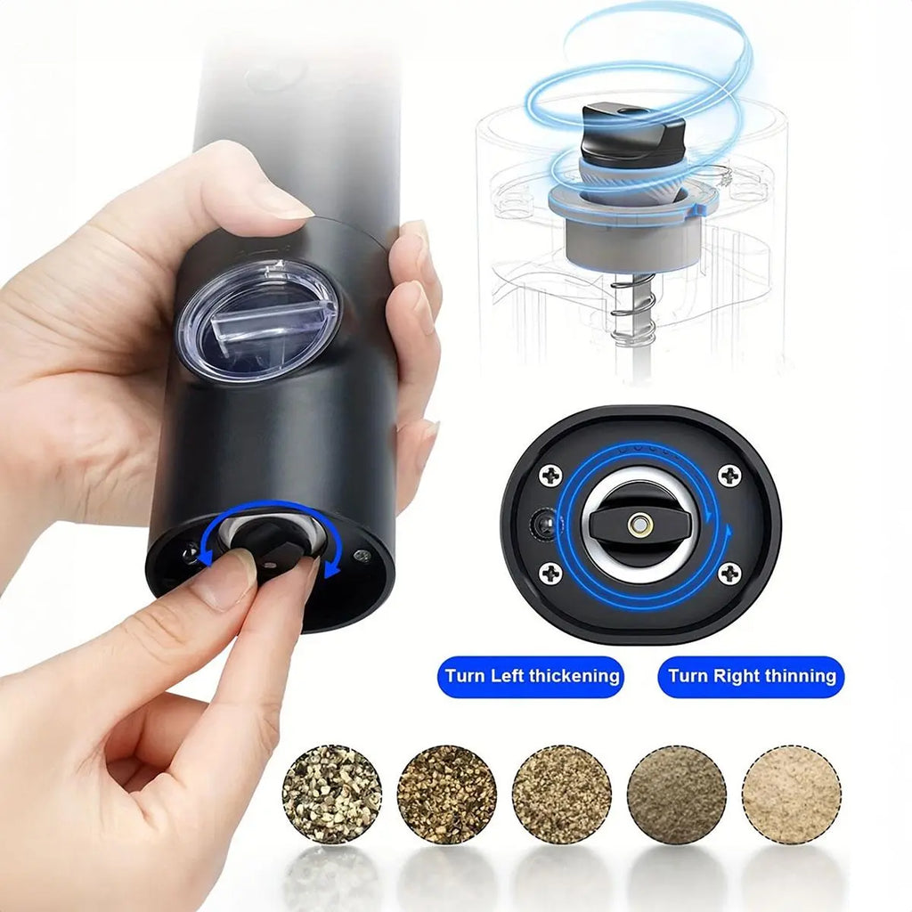 Electric Salt and Pepper Grinder Set - Battery-Operated Adjustable Grinders with LED Light, Base, and Cleaning Brush - Perfect Kitchen Gadget Gift (Batteries Not Included)