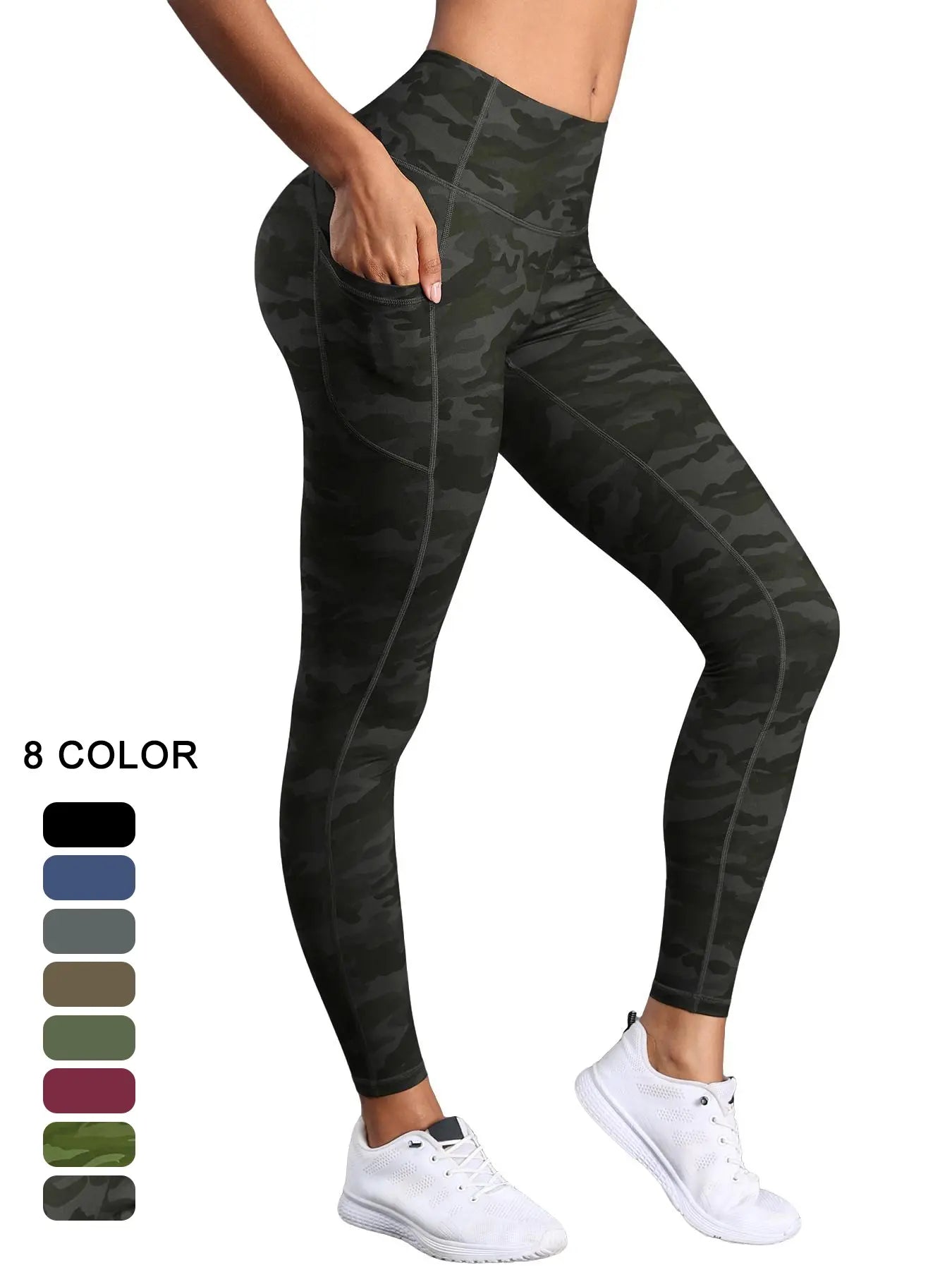 Women's High Waist Solid Sports Leggings with Pockets - Breathable and Comfortable Activewear for Yoga and Gym Workouts, Year-Round Essentials