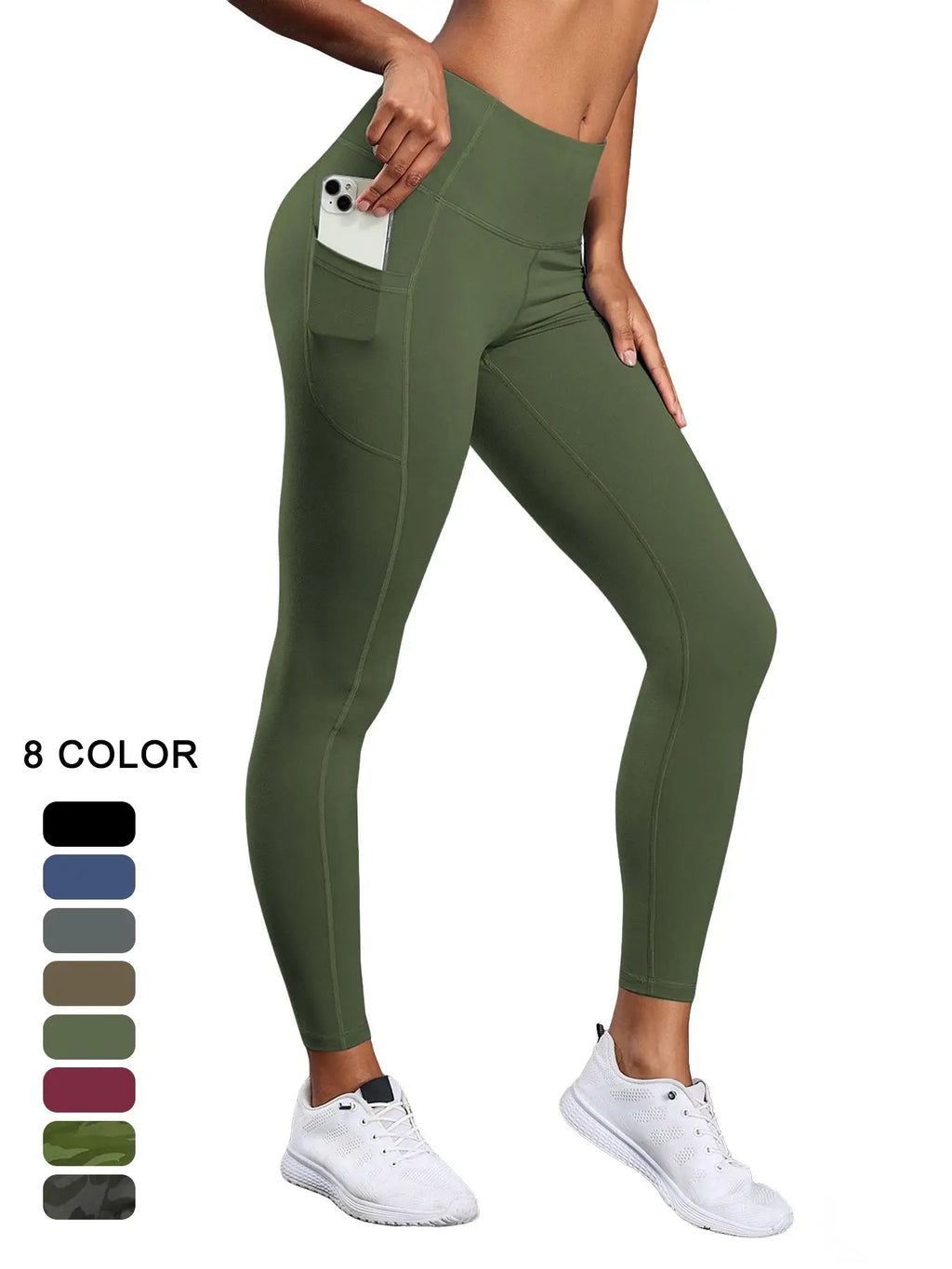Women's High Waist Solid Sports Leggings with Pockets - Breathable and Comfortable Activewear for Yoga and Gym Workouts, Year-Round Essentials
