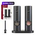 Electric Salt and Pepper Grinder Set - Battery-Operated Adjustable Grinders with LED Light, Base, and Cleaning Brush - Perfect Kitchen Gadget Gift (Batteries Not Included)
