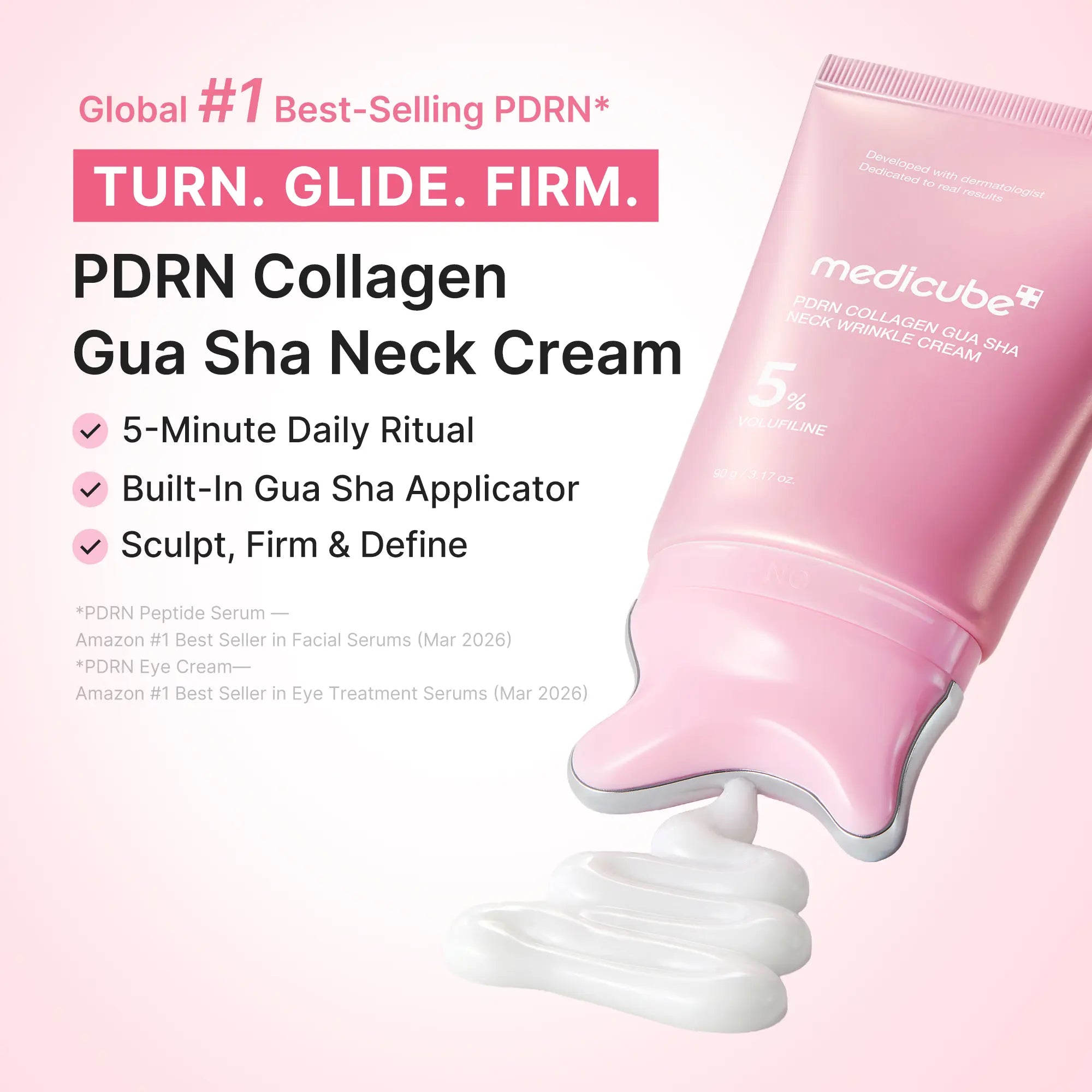 Medicube PDRN Collagen Gua Sha Neck Cream with Integrated Massager, Enriched with 5% Volufiline for Firming and Contouring of Fine Lines on Jawline, Neck, Décolleté, Underarms, Chest, Legs, and Shoulders - Advanced Korean Skincare Solution