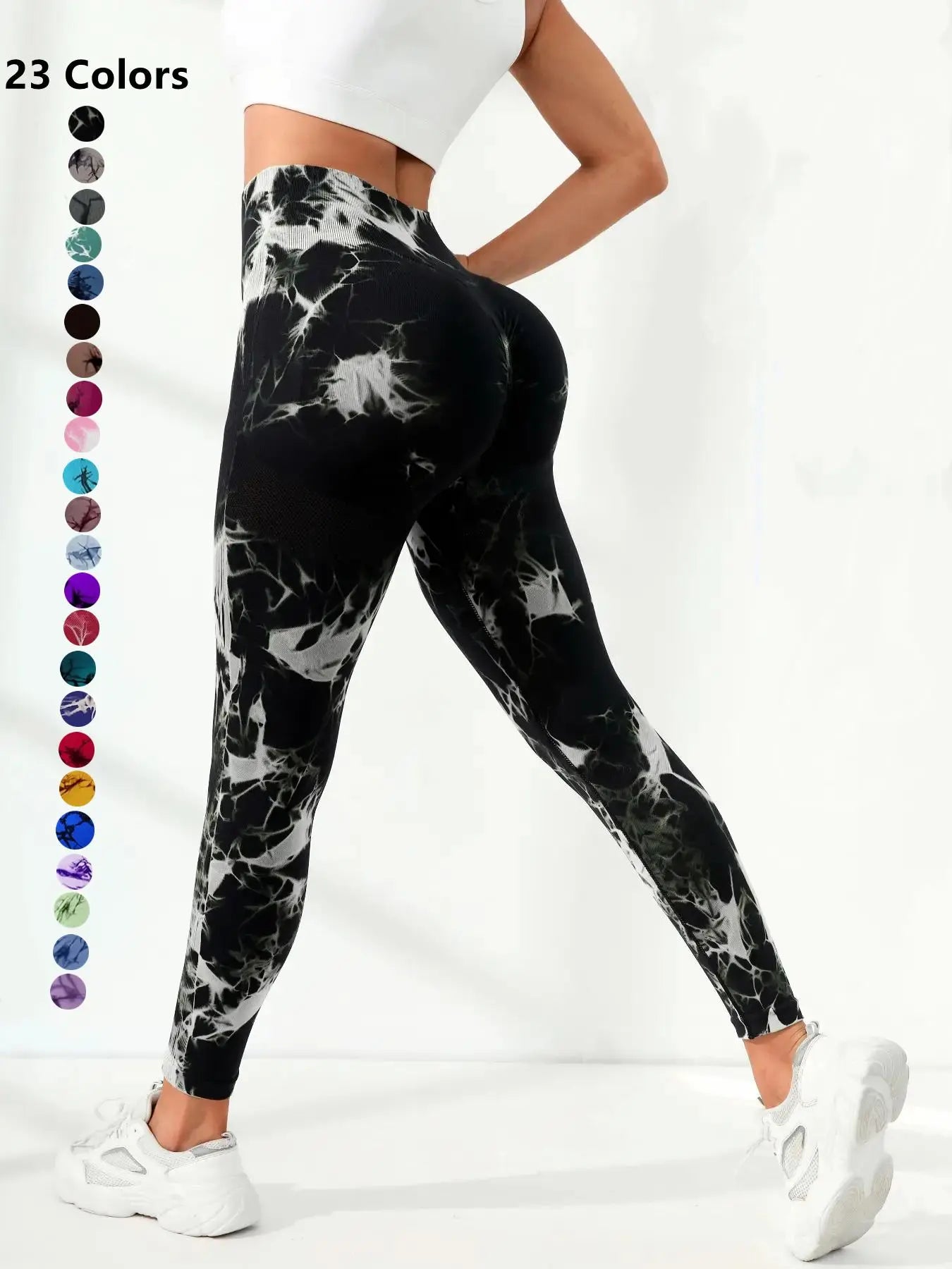 Women's High Waist Sports Leggings in Plain and Tie Dye Prints - Premium Gym and Yoga Wear for Fitness and Outdoor Activities