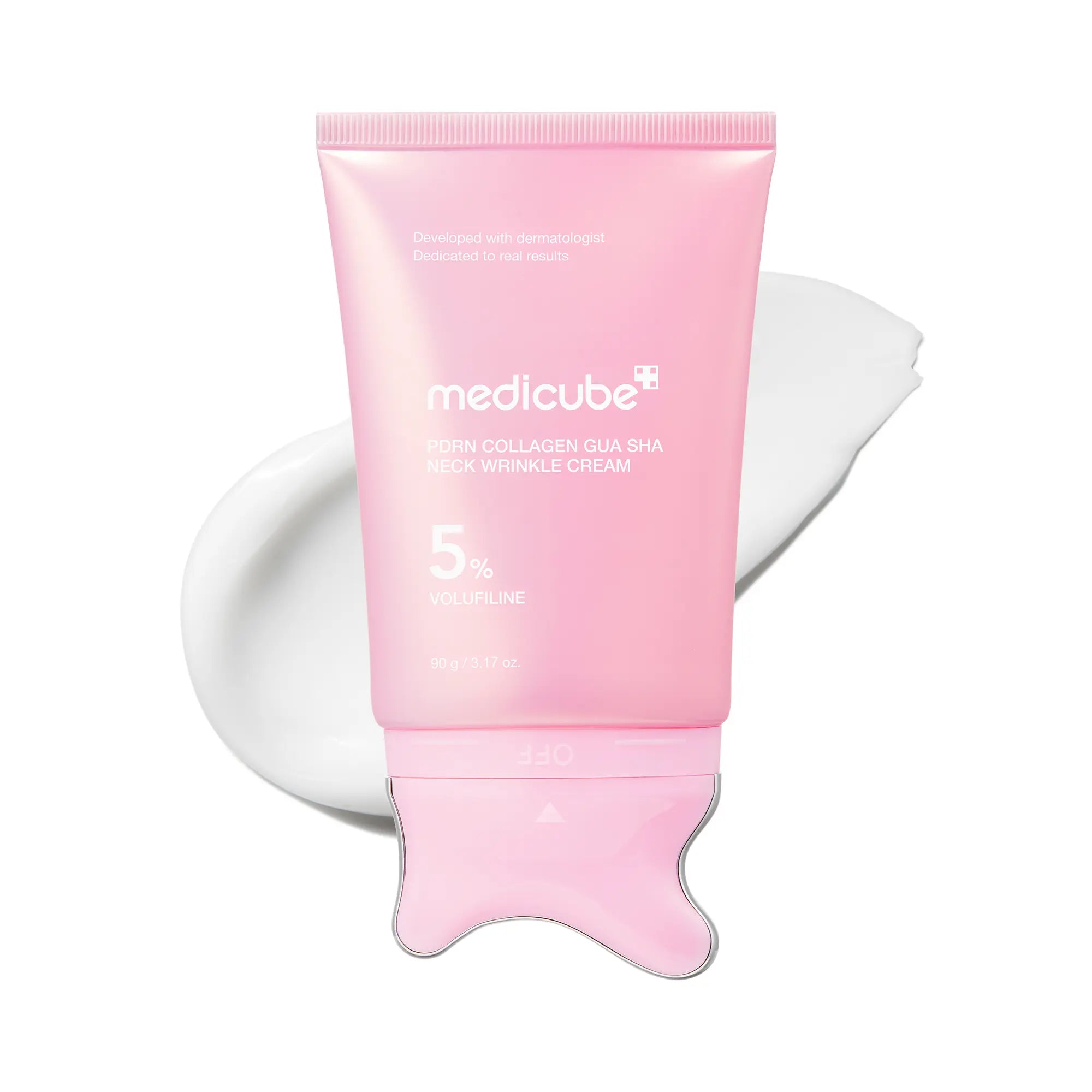 Medicube PDRN Collagen Gua Sha Neck Cream with Integrated Massager, Enriched with 5% Volufiline for Firming and Contouring of Fine Lines on Jawline, Neck, Décolleté, Underarms, Chest, Legs, and Shoulders - Advanced Korean Skincare Solution