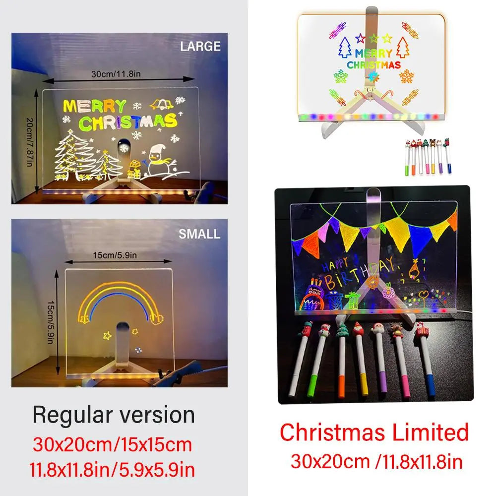 LED Illuminated Acrylic Message Board for Home Decor - Erasable Drawing Board with 7 Pens, Ideal for Desktop Use, Bar Advertising, and Creative Lighting Solutions