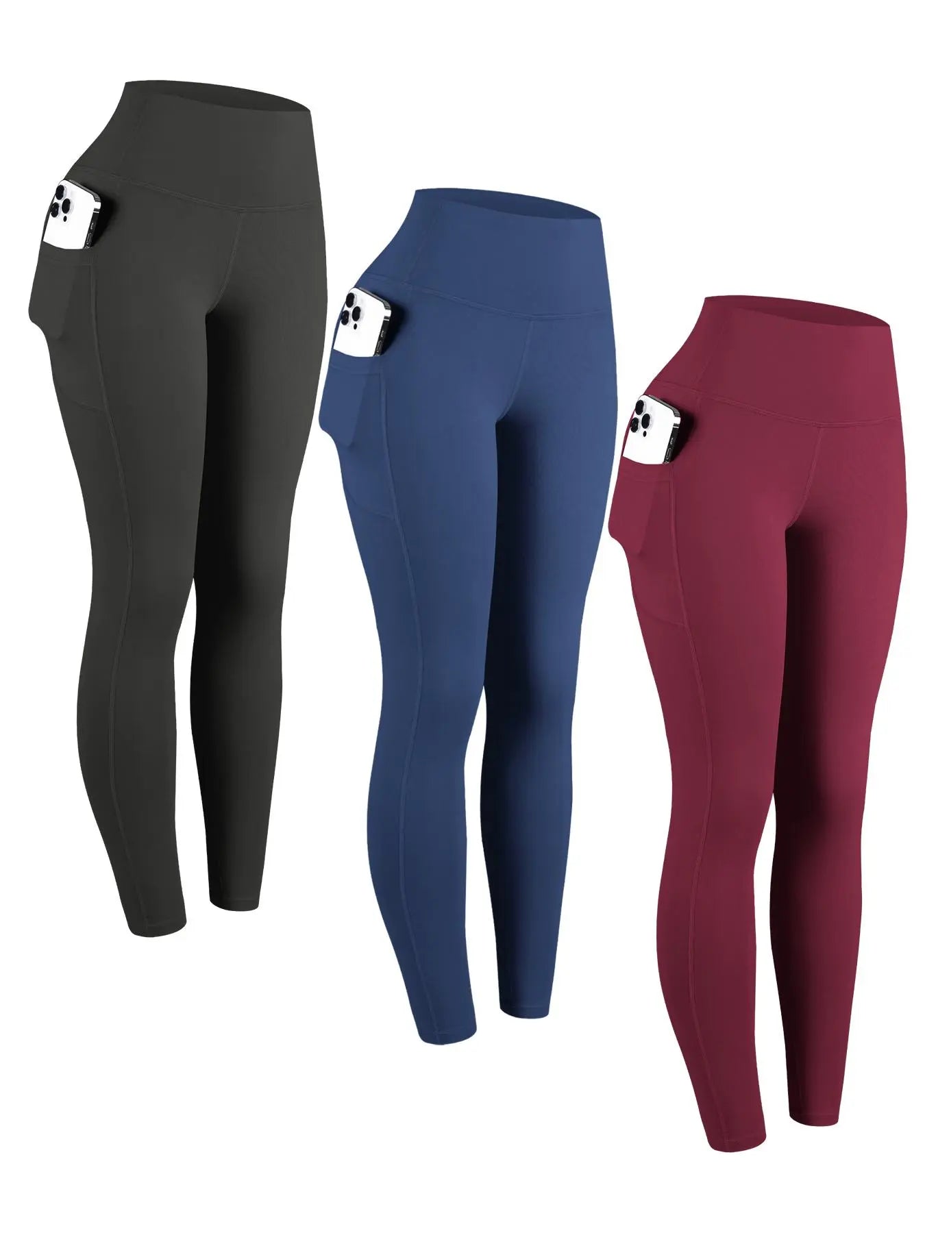 Women's High Waist Solid Sports Leggings with Pockets - Breathable and Comfortable Activewear for Yoga and Gym Workouts, Year-Round Essentials