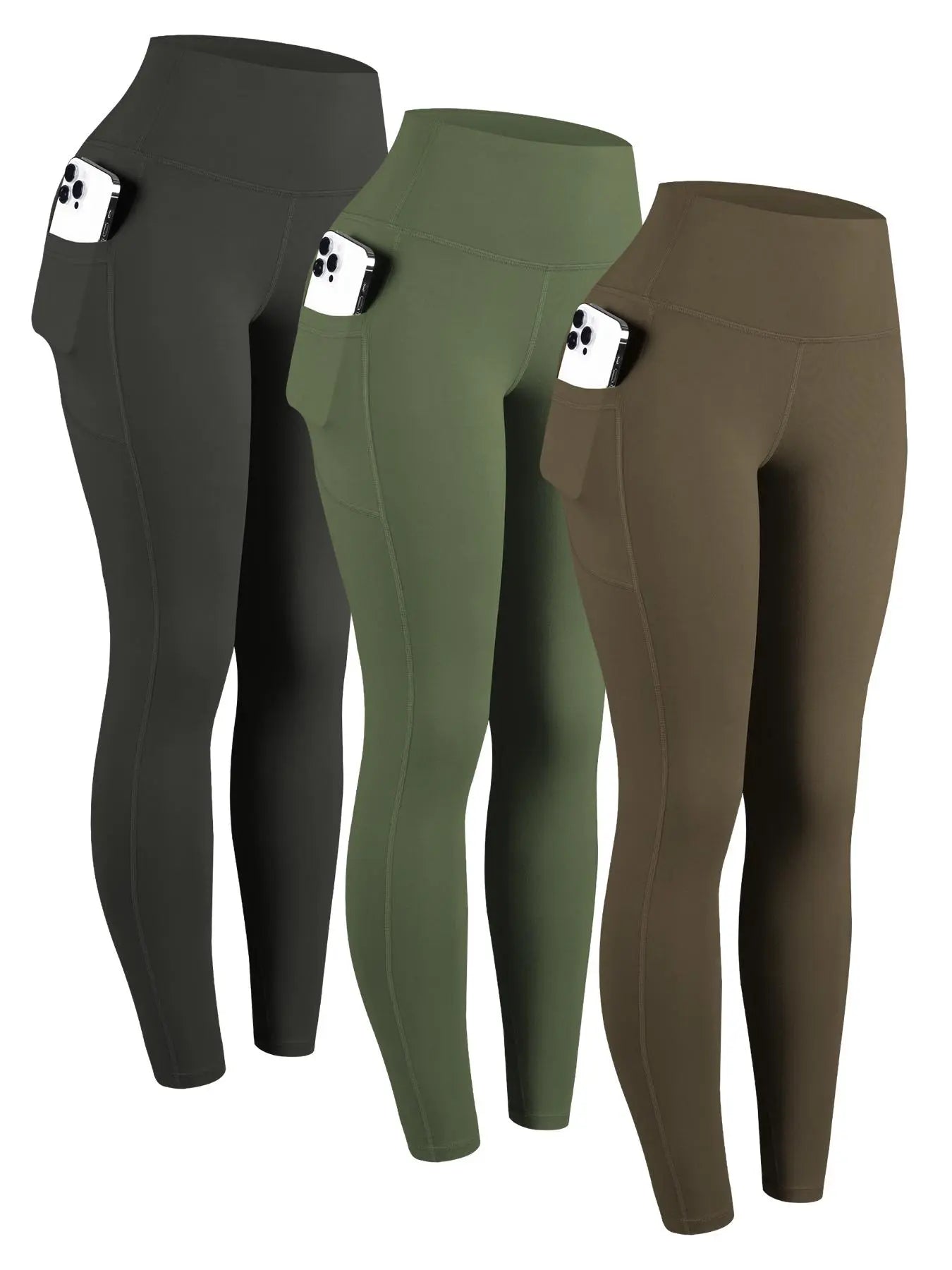 Women's High Waist Solid Sports Leggings with Pockets - Breathable and Comfortable Activewear for Yoga and Gym Workouts, Year-Round Essentials