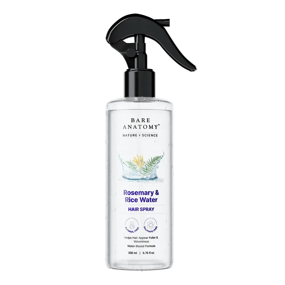 Bare Anatomy Rosemary Water with Rice Water - 100% Natural Extract for Soft, Smooth Hair - Non-Greasy, Fast Absorbing Formula - 200 ml