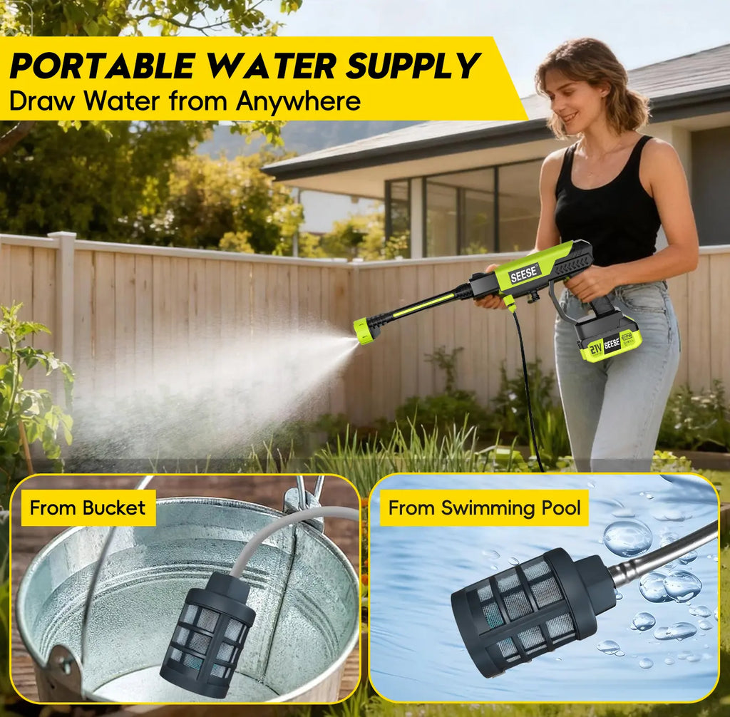 SEESE Cordless Pressure Washer with Single Port Charger Base - Portable Cleaning Solution for Cars, Home, and Garden Watering