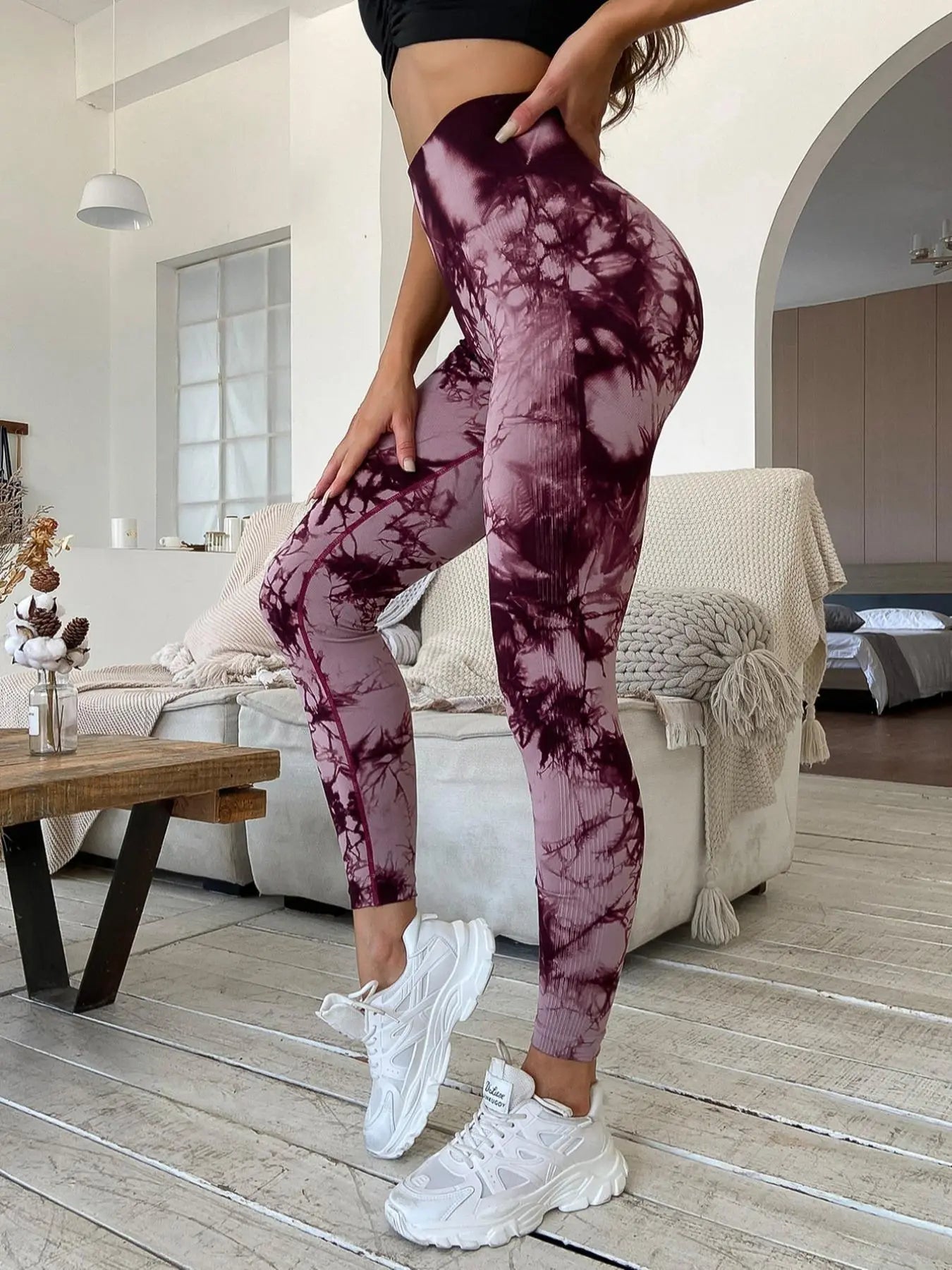 Women's High Waist Sports Leggings in Plain and Tie Dye Prints - Premium Gym and Yoga Wear for Fitness and Outdoor Activities