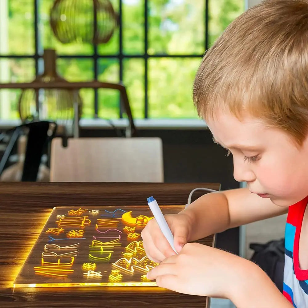 LED Illuminated Acrylic Message Board for Home Decor - Erasable Drawing Board with 7 Pens, Ideal for Desktop Use, Bar Advertising, and Creative Lighting Solutions