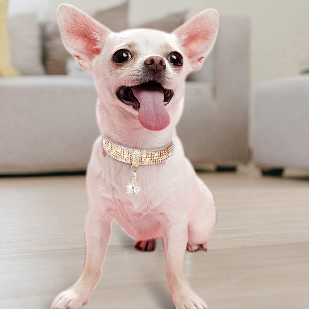 Cat Collar, Dog Collar, [Bling Rhinestones] Premium PU Leather with Pendant Adjustable Collars for Small to Medium Dog Medium Gold