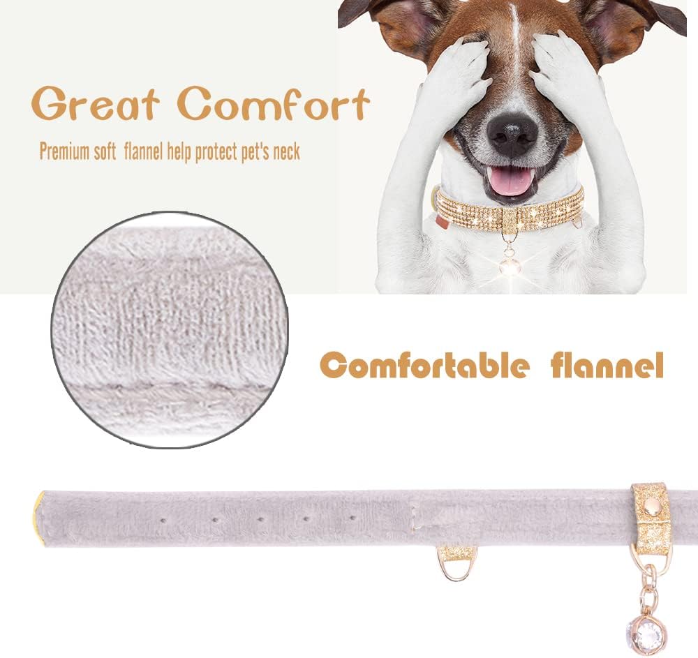 Cat Collar, Dog Collar, [Bling Rhinestones] Premium PU Leather with Pendant Adjustable Collars for Small to Medium Dog Medium Gold