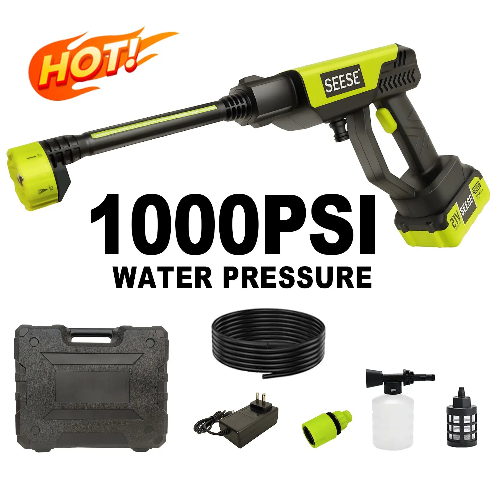 SEESE Cordless Pressure Washer with Single Port Charger Base - Portable Cleaning Solution for Cars, Home, and Garden Watering