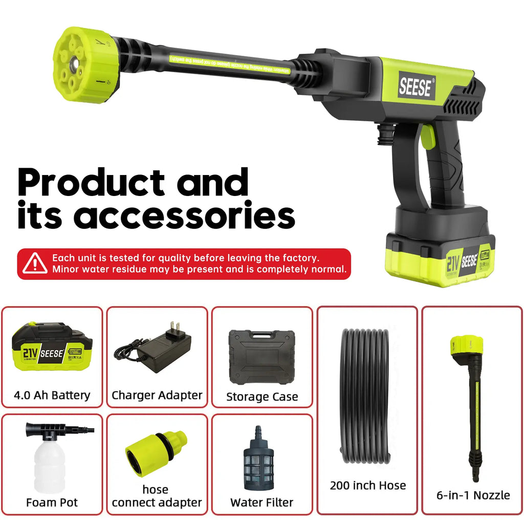SEESE Cordless Pressure Washer with Single Port Charger Base - Portable Cleaning Solution for Cars, Home, and Garden Watering