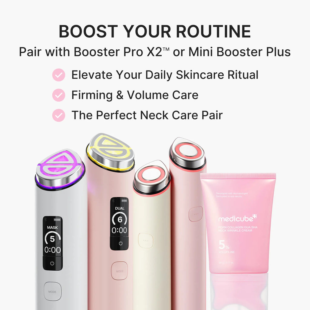 Medicube PDRN Collagen Gua Sha Neck Cream with Integrated Massager, Enriched with 5% Volufiline for Firming and Contouring of Fine Lines on Jawline, Neck, Décolleté, Underarms, Chest, Legs, and Shoulders - Advanced Korean Skincare Solution