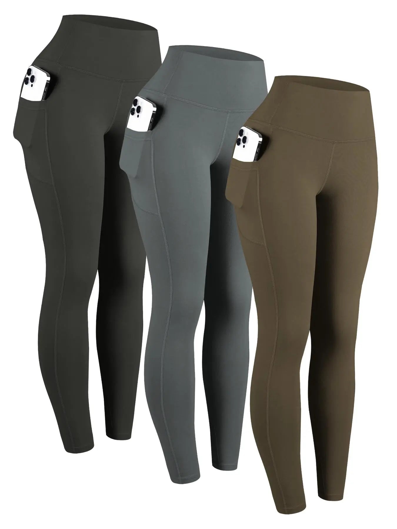 Women's High Waist Solid Sports Leggings with Pockets - Breathable and Comfortable Activewear for Yoga and Gym Workouts, Year-Round Essentials