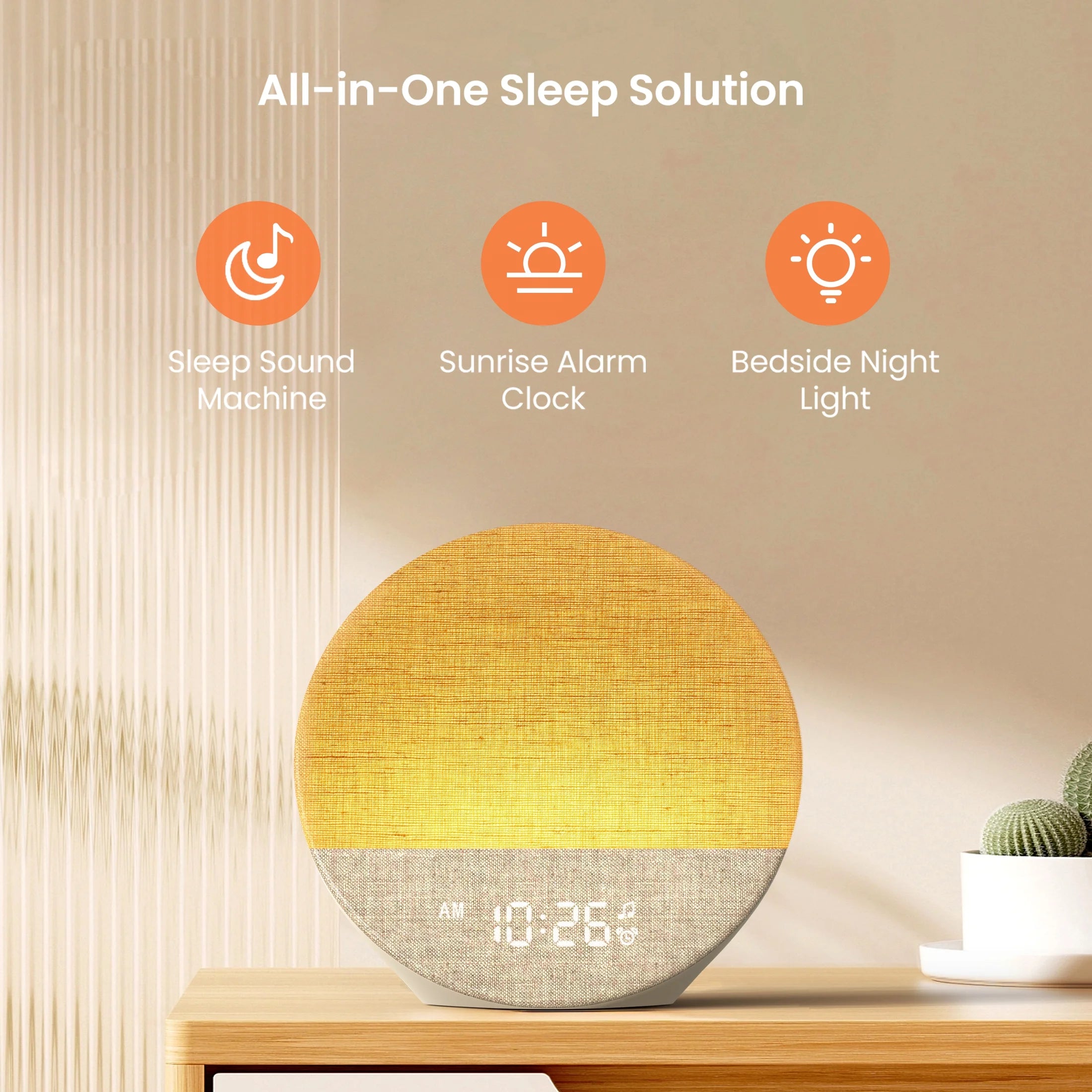 Sunrise Alarm Clock & Sound Machine with Dimmable Night Light for Bedrooms