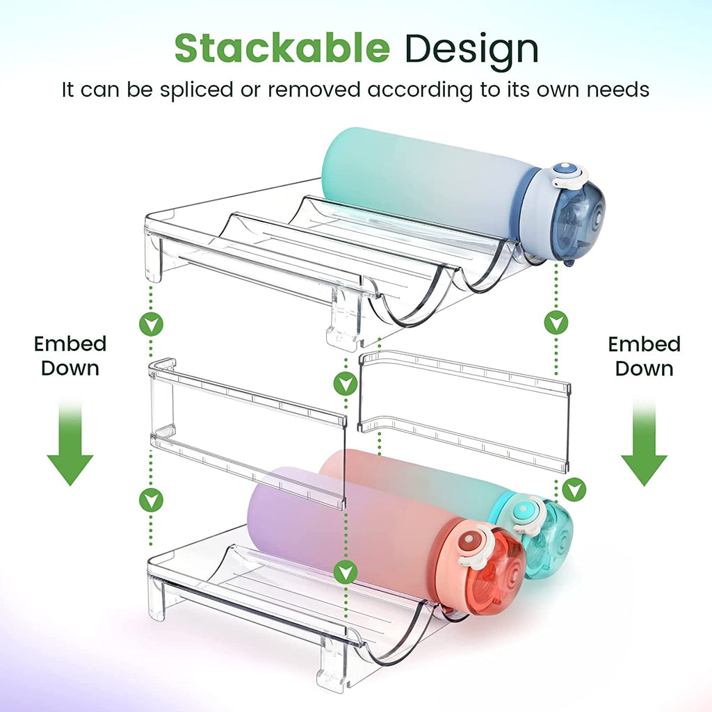 Water Bottle Storage Solution for Cabinets - Set of 2 Stackable Organizers
