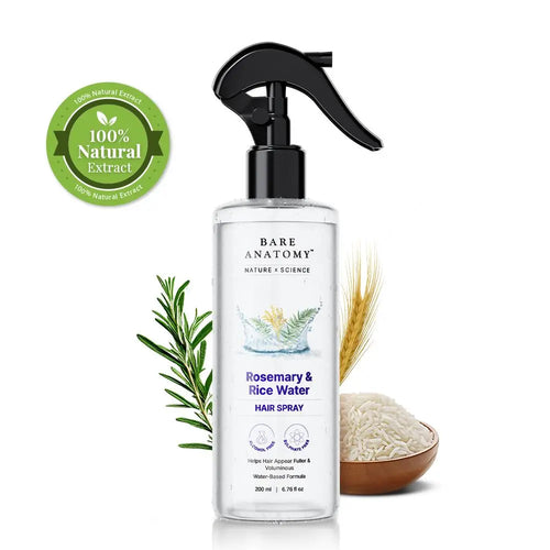 Bare Anatomy Rosemary Water with Rice Water - 100% Natural Extract for Soft, Smooth Hair - Non-Greasy, Fast Absorbing Formula - 200 ml