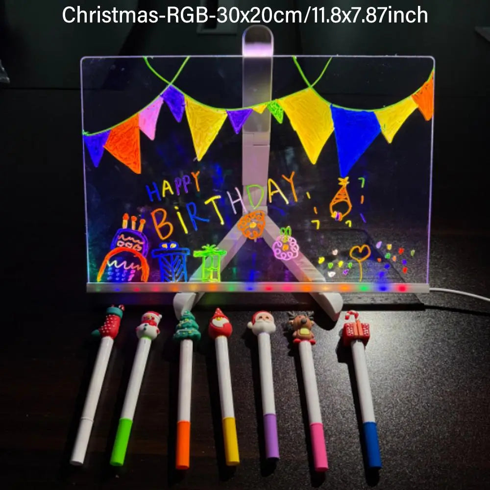 LED Illuminated Acrylic Message Board for Home Decor - Erasable Drawing Board with 7 Pens, Ideal for Desktop Use, Bar Advertising, and Creative Lighting Solutions
