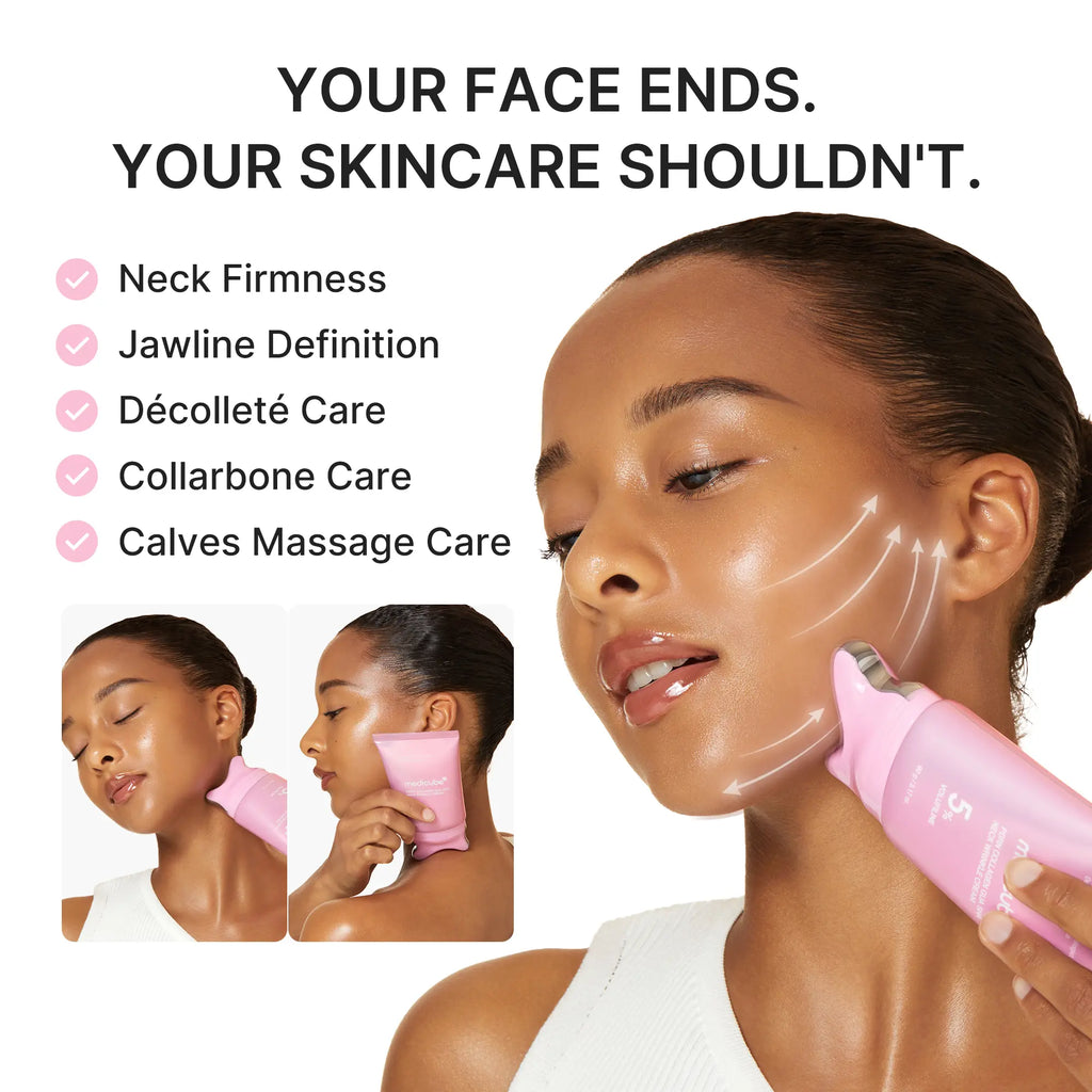 Medicube PDRN Collagen Gua Sha Neck Cream with Integrated Massager, Enriched with 5% Volufiline for Firming and Contouring of Fine Lines on Jawline, Neck, Décolleté, Underarms, Chest, Legs, and Shoulders - Advanced Korean Skincare Solution