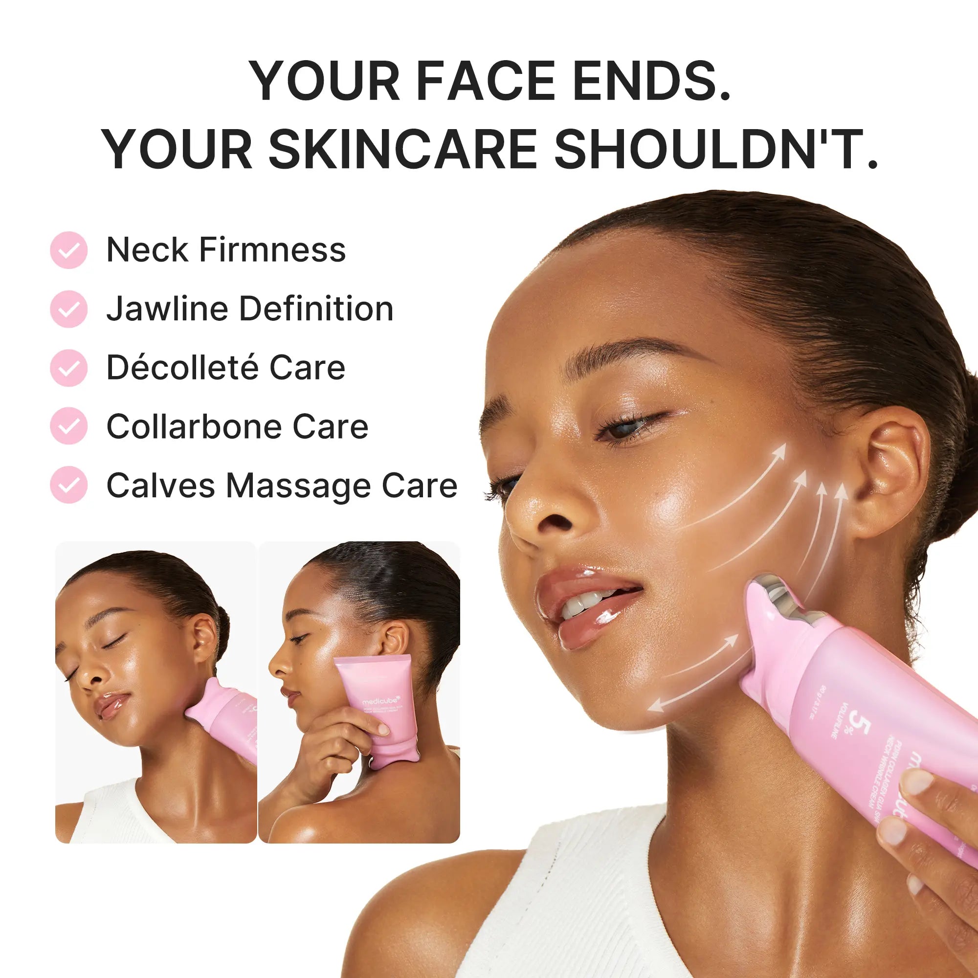 Medicube PDRN Collagen Gua Sha Neck Cream with Integrated Massager, Enriched with 5% Volufiline for Firming and Contouring of Fine Lines on Jawline, Neck, Décolleté, Underarms, Chest, Legs, and Shoulders - Advanced Korean Skincare Solution