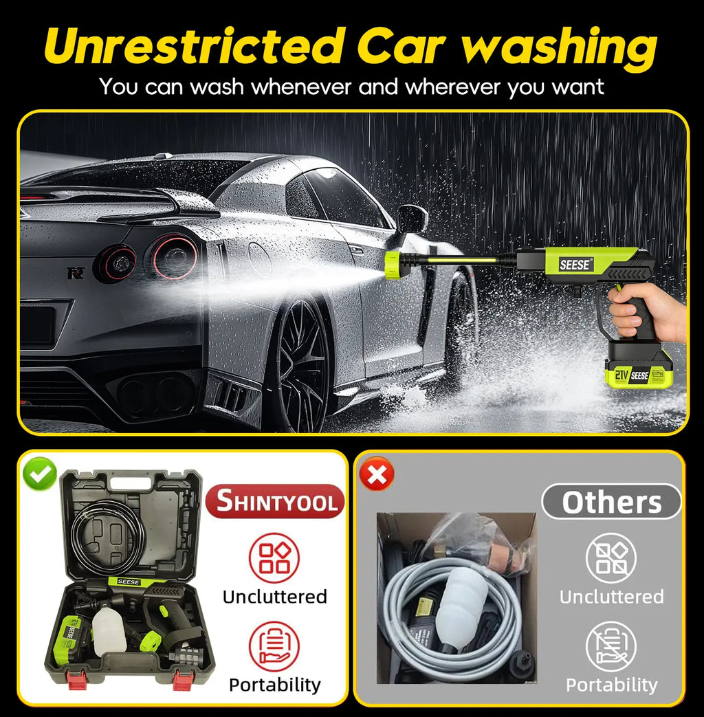 SEESE Cordless Pressure Washer with Single Port Charger Base - Portable Cleaning Solution for Cars, Home, and Garden Watering