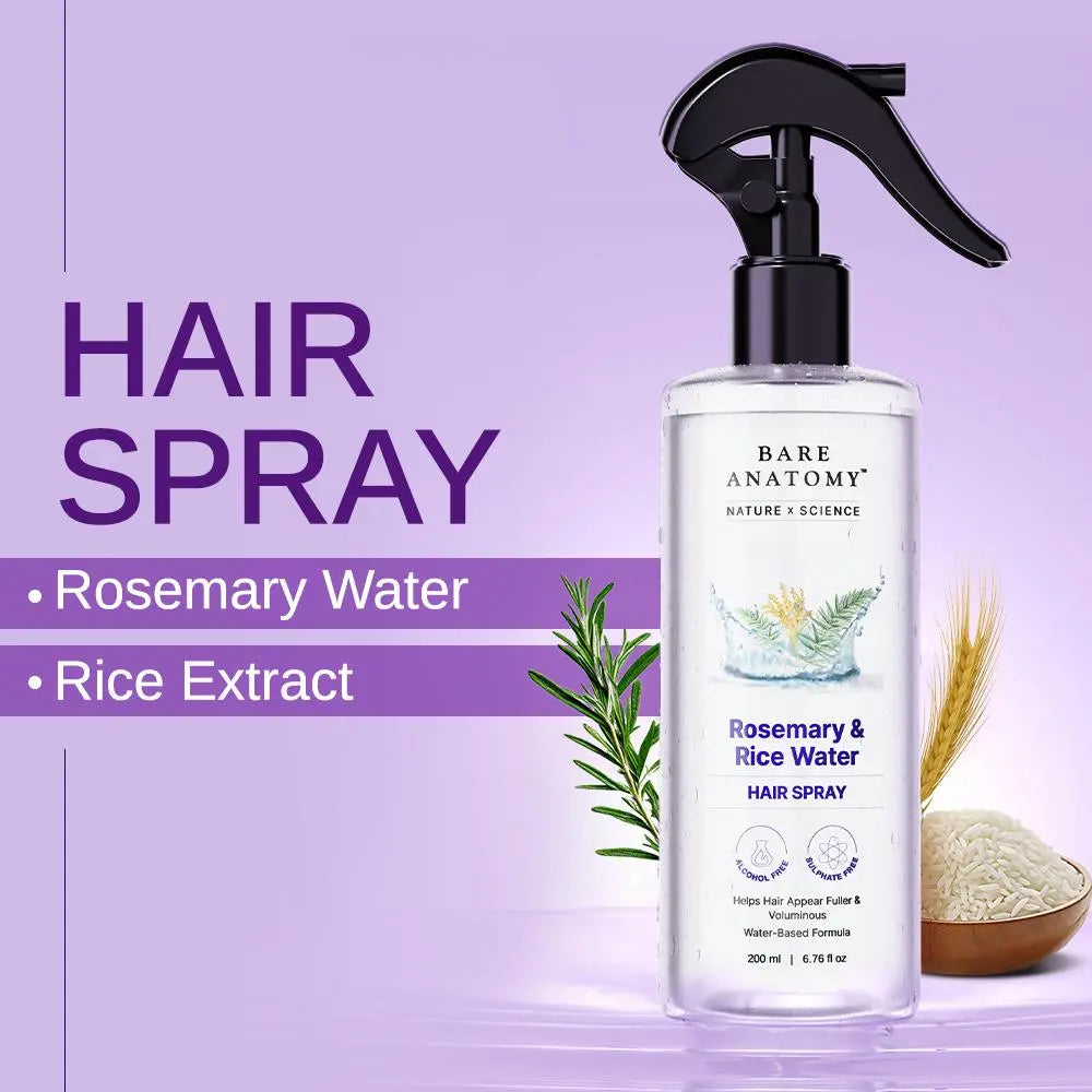 Bare Anatomy Rosemary Water with Rice Water - 100% Natural Extract for Soft, Smooth Hair - Non-Greasy, Fast Absorbing Formula - 200 ml